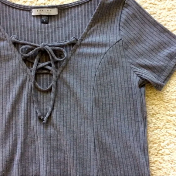 Charcoal Grey Ribbed, Lace Up Dress - Picture 4 of 5